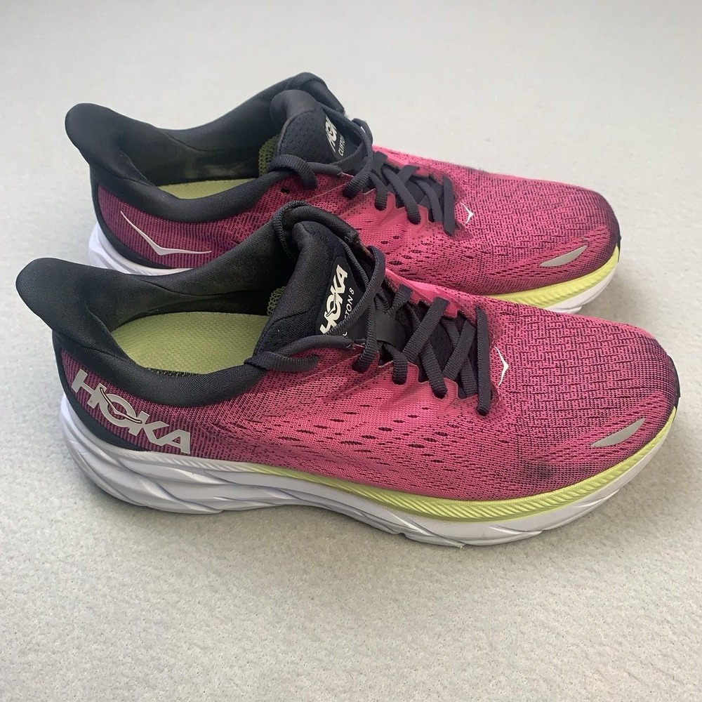 Hoka One One Clifton 8 Shoes Womens Size 8 Pink Running Sneakers Cushioned